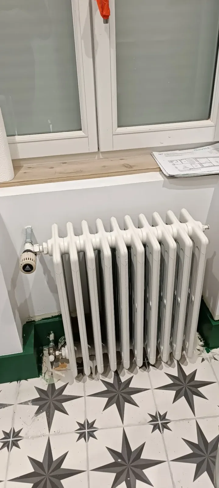 Photo 3 — PAC air/eau Mitsubishi sur installation radiateurs fonte — redimensionnement et recalcul loi d'eau Loire 42